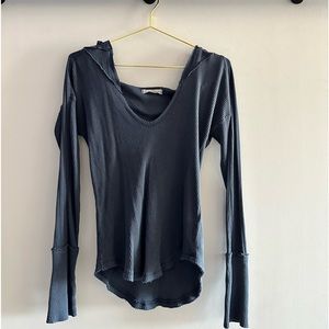 Free People Long Sleeve Hooded Henley in Navy